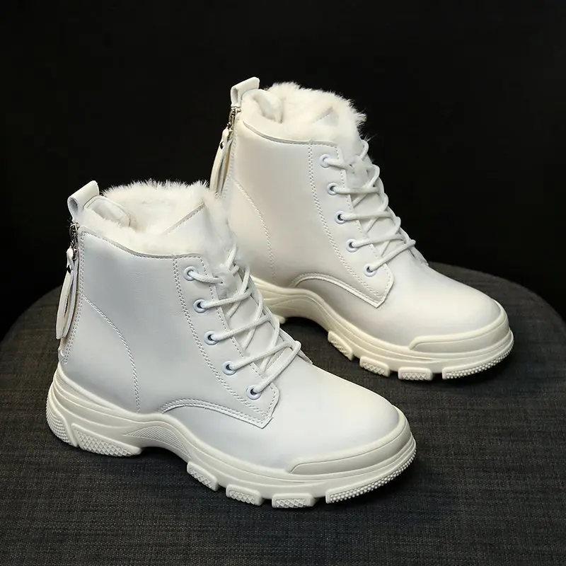 White Velvet Warm High-quality Snow Boots Women's Short Barrel Rear Zipper Short Boots 5CM Middle Heel Black Martin Boots