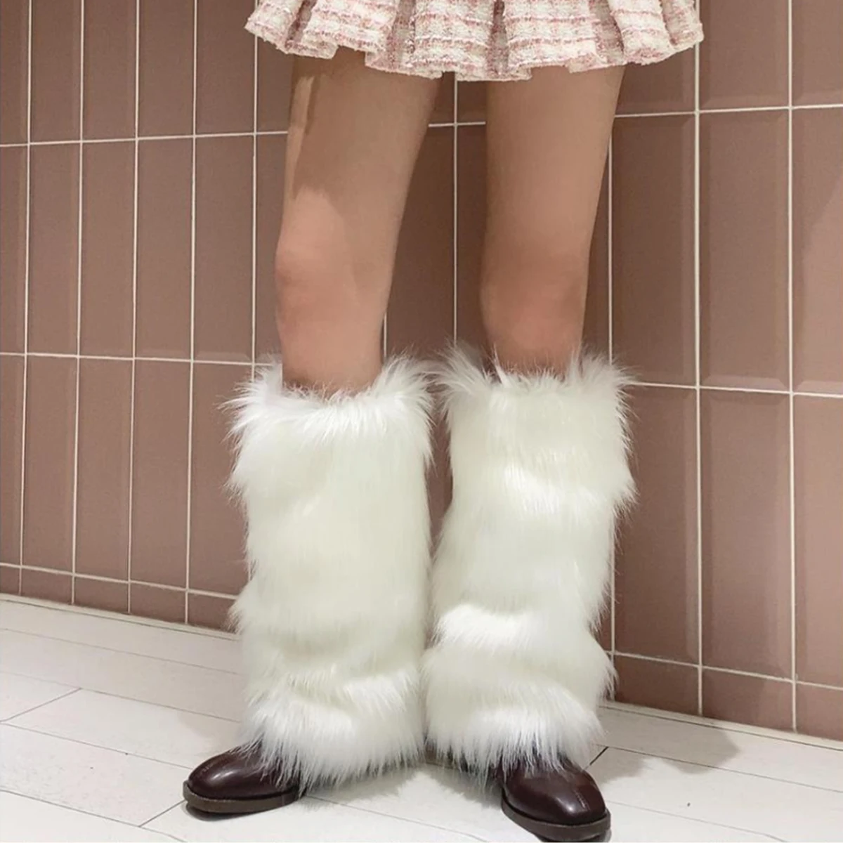Winter Faux Fur Sock Leggings Cool Jk Leg Warmer Gothic Boots Socks Y2K Hot Girl Harajuku Y2k Lolita Boot Cover Foot Sleeve