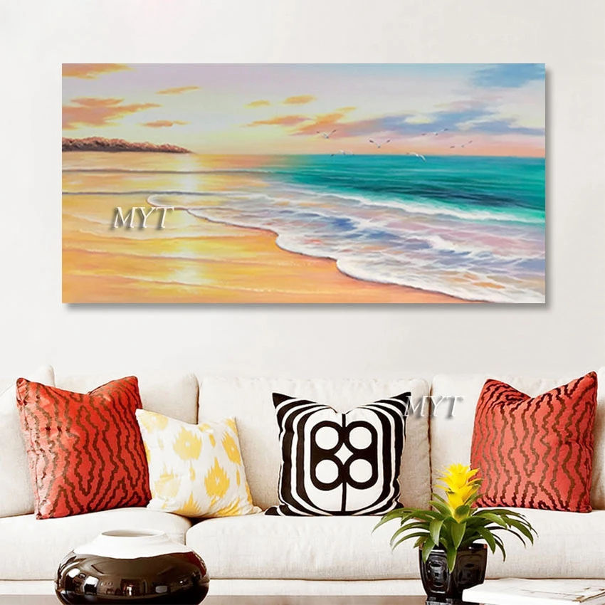 

Красивый морской пейзаж, искусство, чистая ручная работа, абстрактный закат, Масляные картины, искусство, холст, Настенная картина для дома, ...