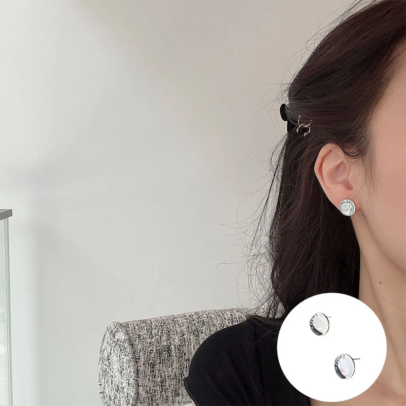

100% 925 Sterling Silver Geometric Earrings for Women Girl Smooth Simple Letter Round Design Jewelry Birthday Gift Dropshipping