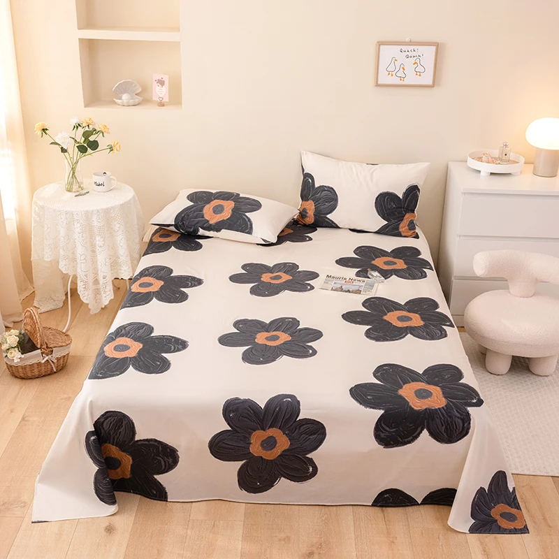 

Bonenjoy Double Flat Bed Sheet for Beds Queen/King Size Bedcloths Simple Style Flower Print Top Sheet for Adults (No Pillowcase）