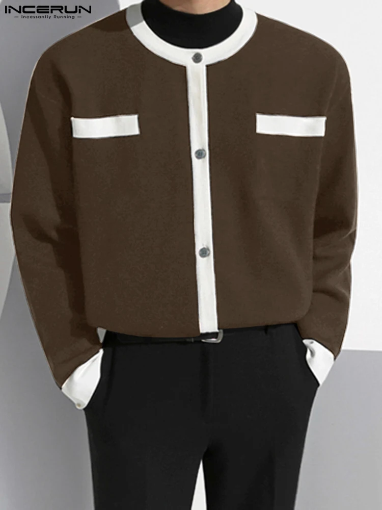 INCERUN Tops 2023 Korean Style New Men Fashion Patchwork Blouse Casual Streetwear Male Long Sleeve Cardigan Pocket Shirts S-5XL