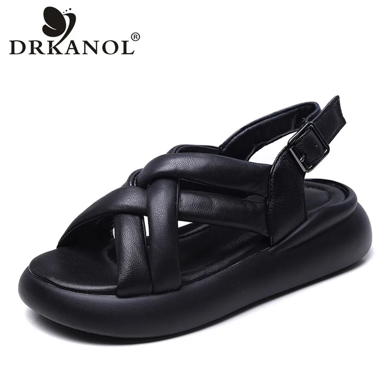 

DRKANOL 2023 женские сандалии роскошный дизайн натуральная кожа овчина открытый носок танкетка платформа повседневные сандалии женская летняя обувь