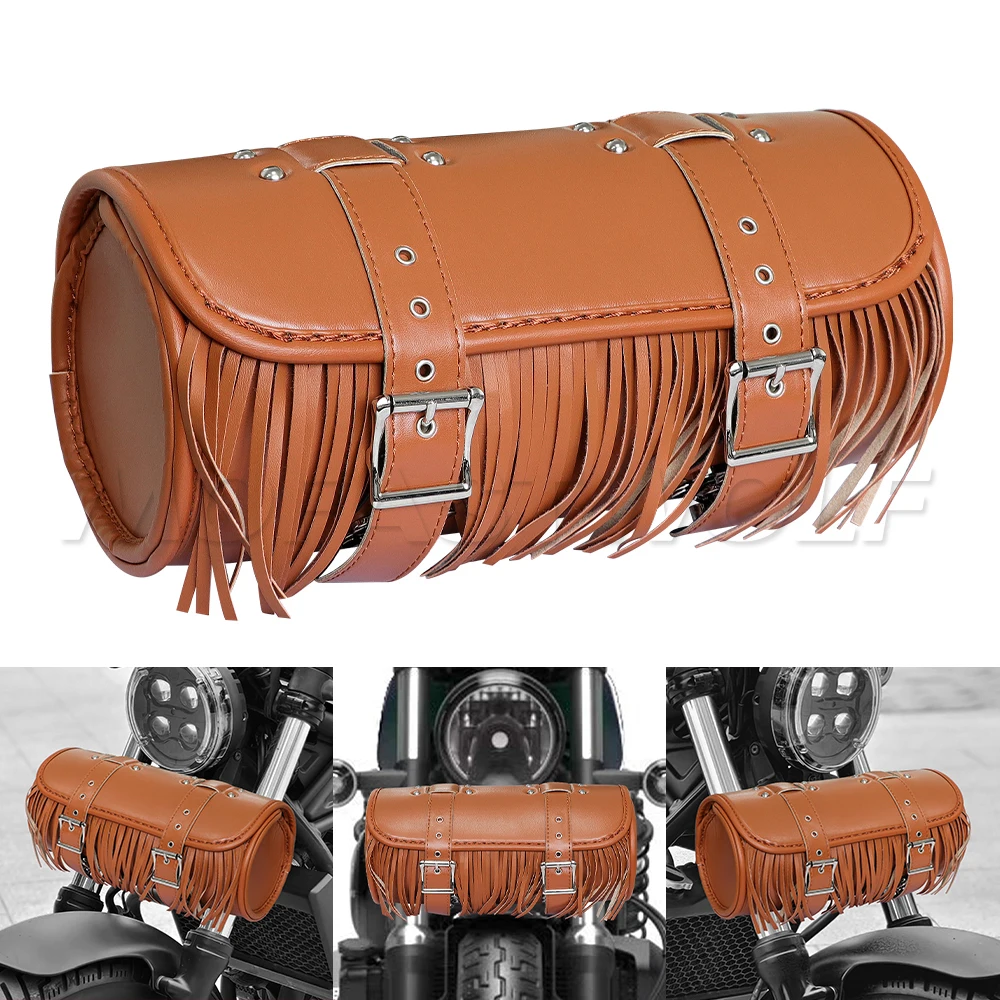 Фото Кожаная седельная сумка для Chopper Bobber Cruiser для Dyna, Softail, Sportster, седельная сумка из искусственной кожи спереди/заднего инструмента №1