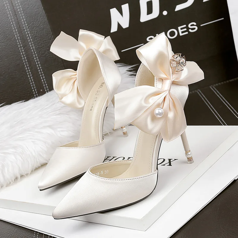 

10cm Women Evening Shoes White Sandals for Ladies Stiletto 2022 Summer Elegant Silk Wedding Pumps 7cm High Heels Zapatos Size 43