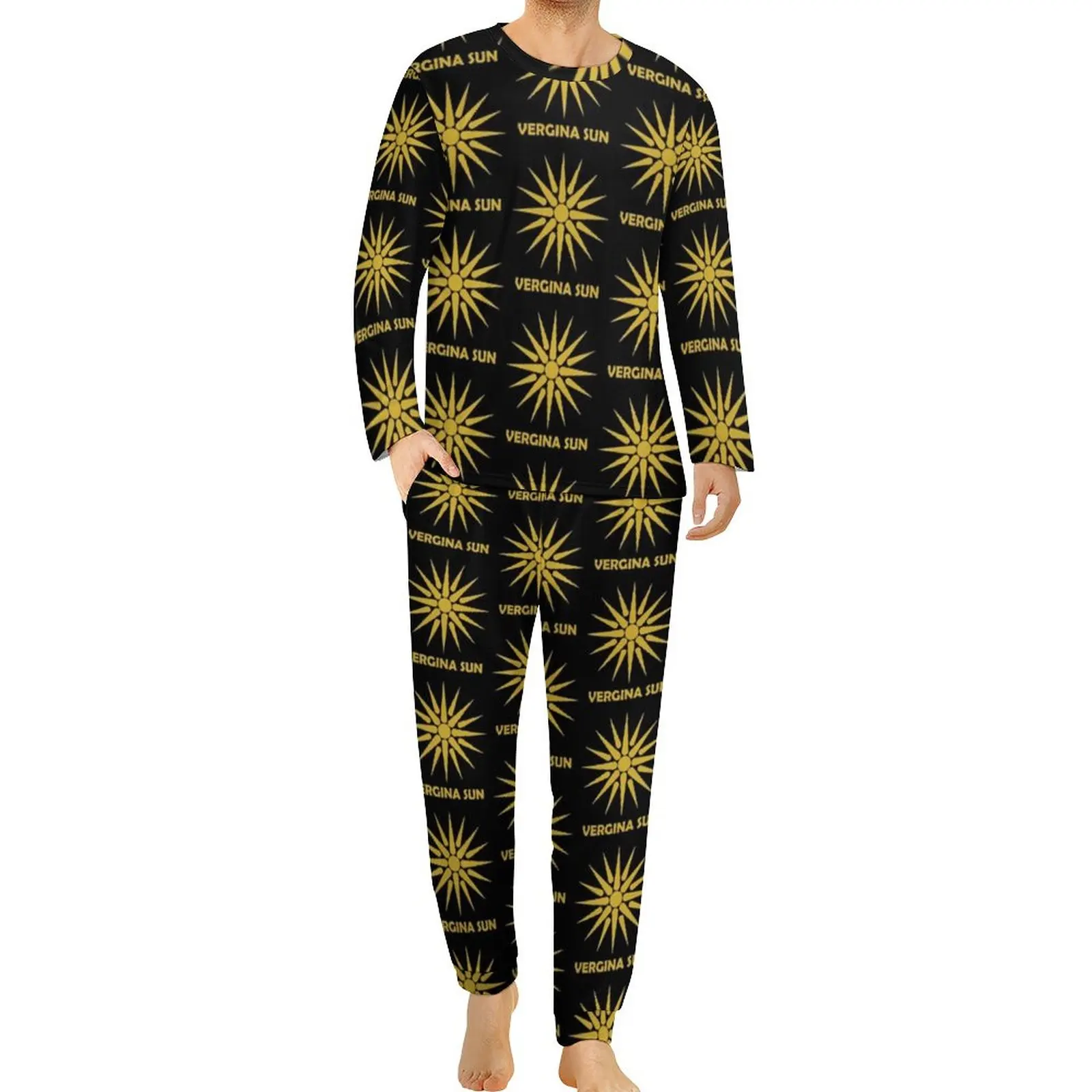 

Awesome Symbol Pajamas Long Sleeves Vergina Sun Star 2 Pieces Sleep Pajamas Set Autumn Man Design Warm Big Size Nightwear