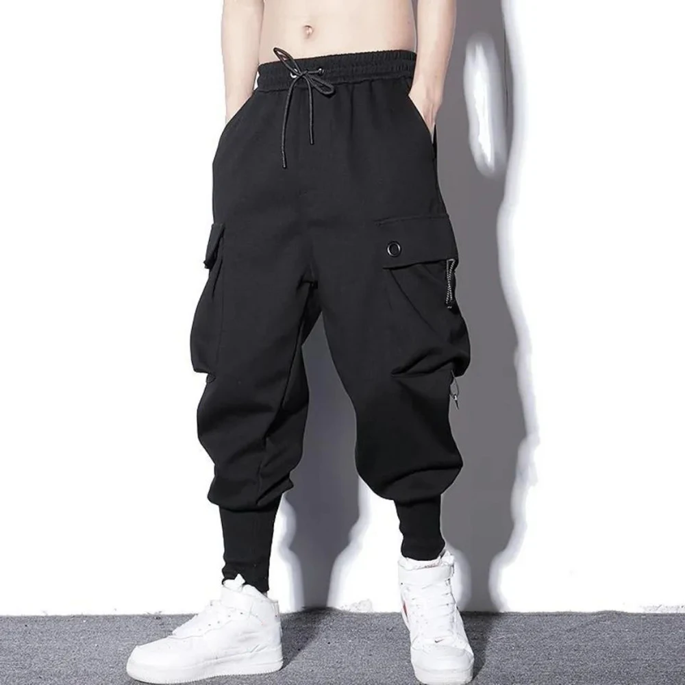 

Loose Harem Pants Men Functional Cargo Trouser Hip Hop Outdoor Casual Ankle Length Pants Fashion Streewear Big Size Men Clothes