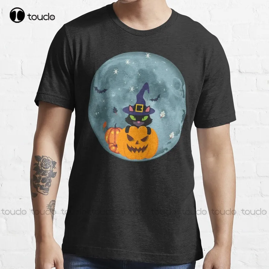 

Футболка Catoween на Хэллоуин, черная рубашка с пуговицами, женская футболка на заказ, Подростковая футболка унисекс с цифровой печатью, женска...