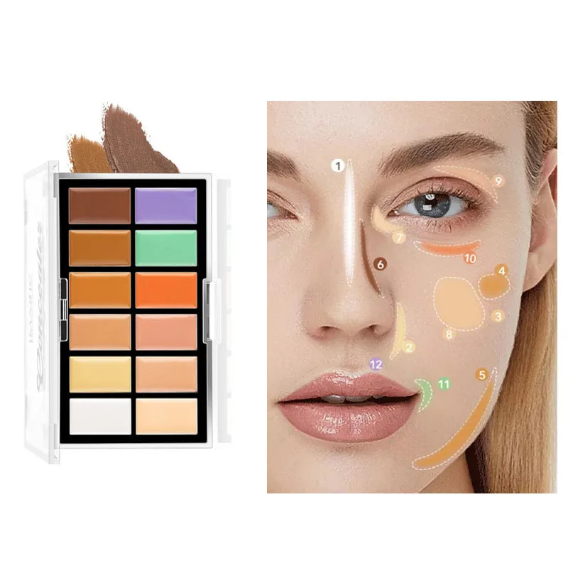 IMAGIC 12-Color Concealer Foundation Cream Covers Acne Marks Dark Circles Full Coverage Suit for All Skin Primer Makeup Cometics
