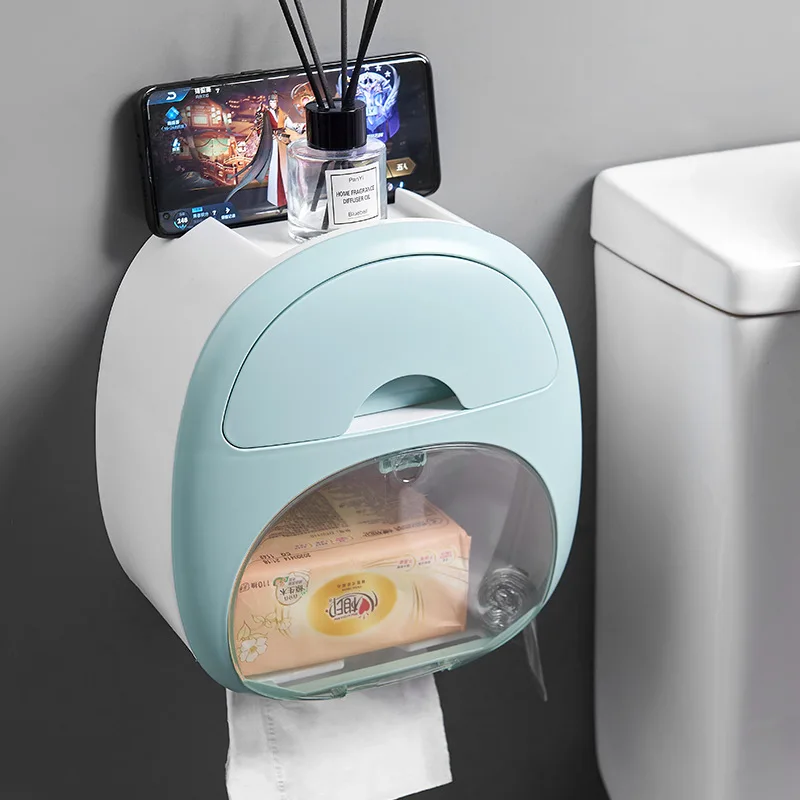 

Toilet Double-layer Punch-free Tissue Box Hanging Bathroom Waterproof No Drilling No Damage Wali Paper Tube Storage Organizer