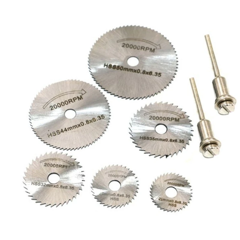 

6Pcs HSS Circular Wood Cutting Sawblade Discs with 2Pcs 1/8" Shank Extension Rod 85WC