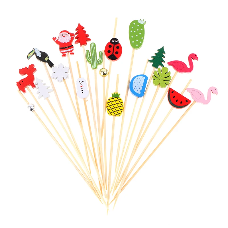 

50/100pc12cm Heart Flower Bamboo Pick Buffet Cupcake Fruit Fork Party Dessert Salad Stick Cocktail Skewer For Wedding Decor