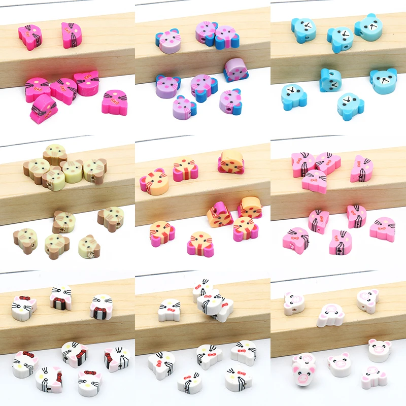 

20/50/100pcs/lot Flat Colored Cat Head Polymer Clay Beads Loose Beads For Jewelry Making DIY Earring Bracelets Necklace Supplies