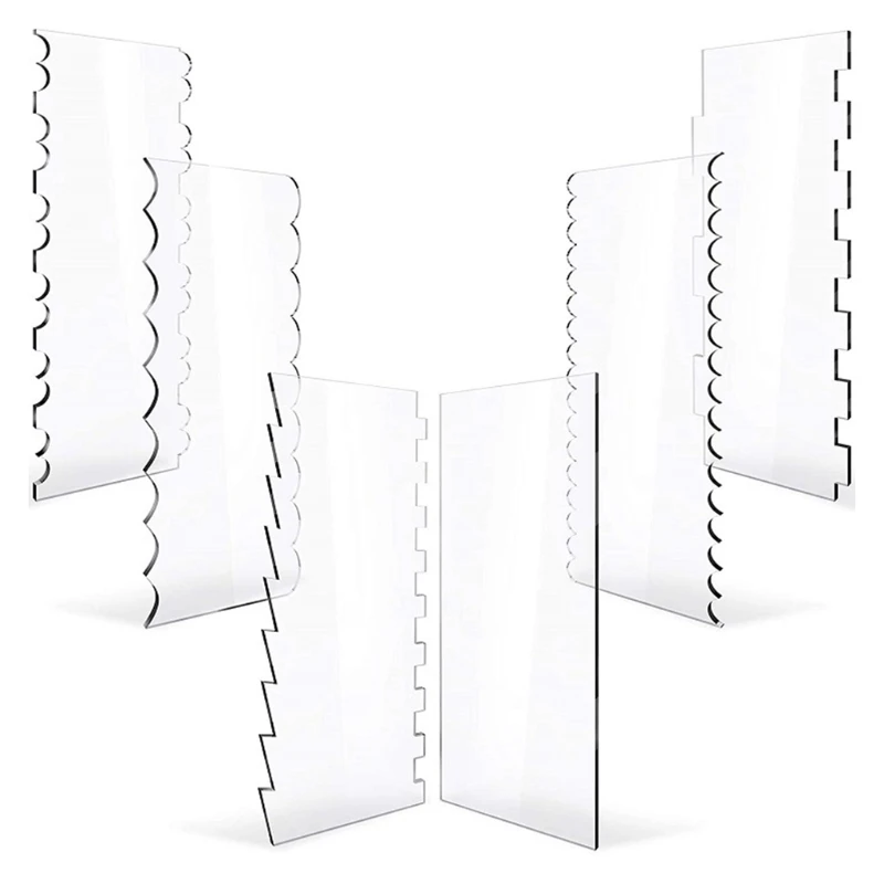 

6Pcs Transparent Clear Acrylic Cake Scraper Set Decorating Contour Comb Saw Tooth Cake Trim Smoother Tool Pastry Cutter