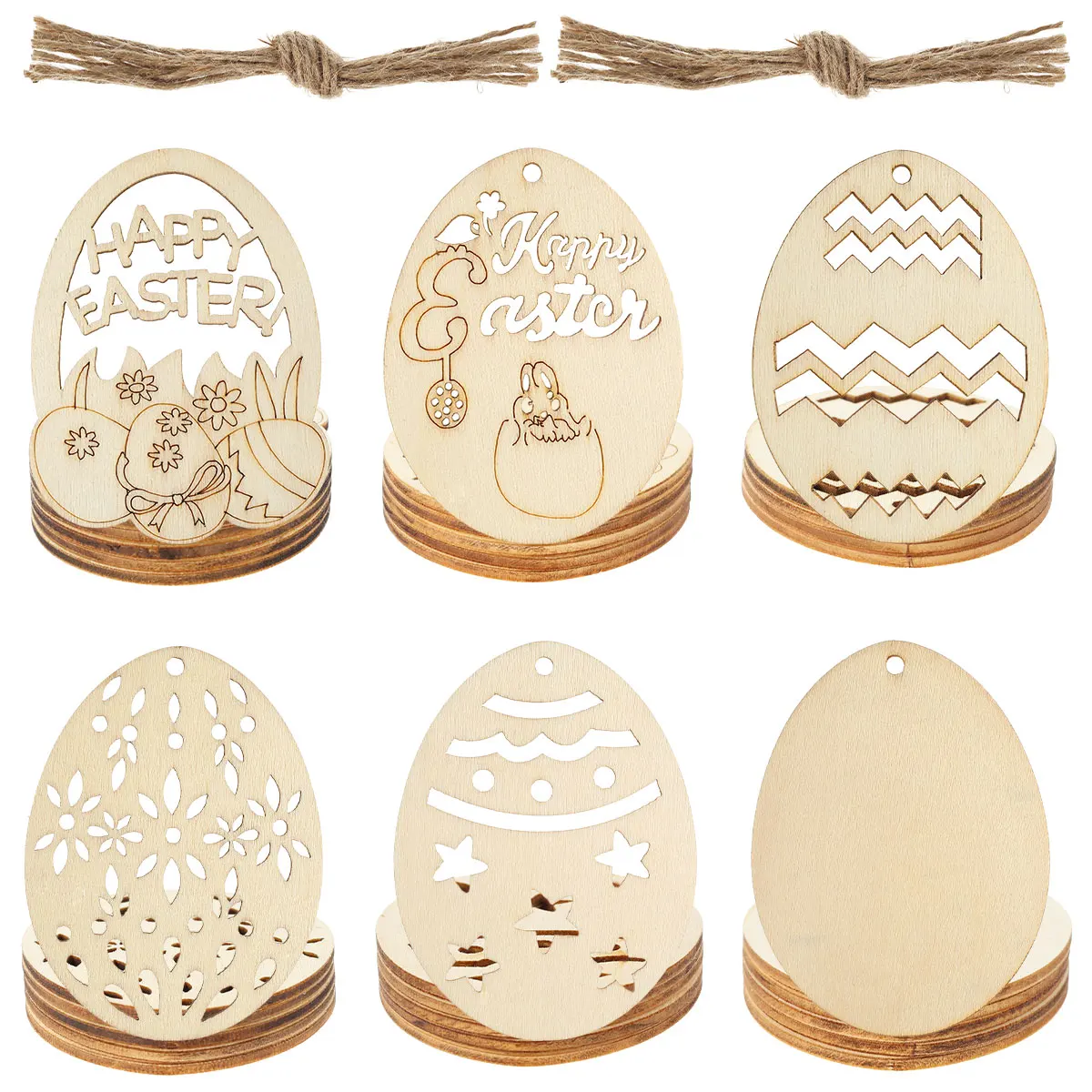 

30pcs Egg Shape Wood Cutouts Easter Egg Pattern DIY Craft Wooden Decoration Pendant For Scrapbook Home Drop Hanging Ornaments