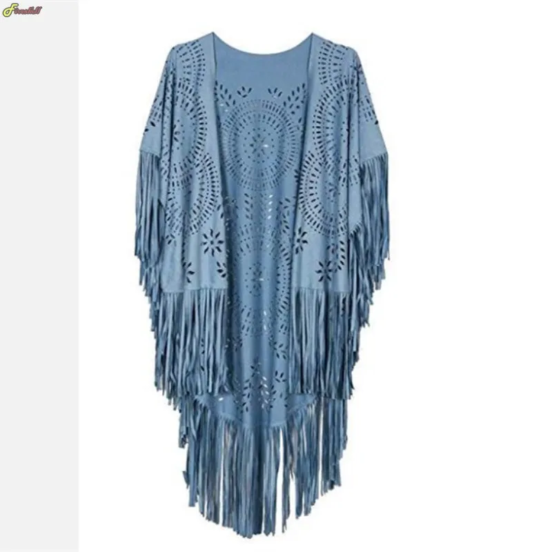 Y2k Floral Hollow Out Fringe Musilin Fashion Tassel Shawl Women Vintage Capes Ponchos Autumn Bohemian Cardigan Cloak Boho Capes