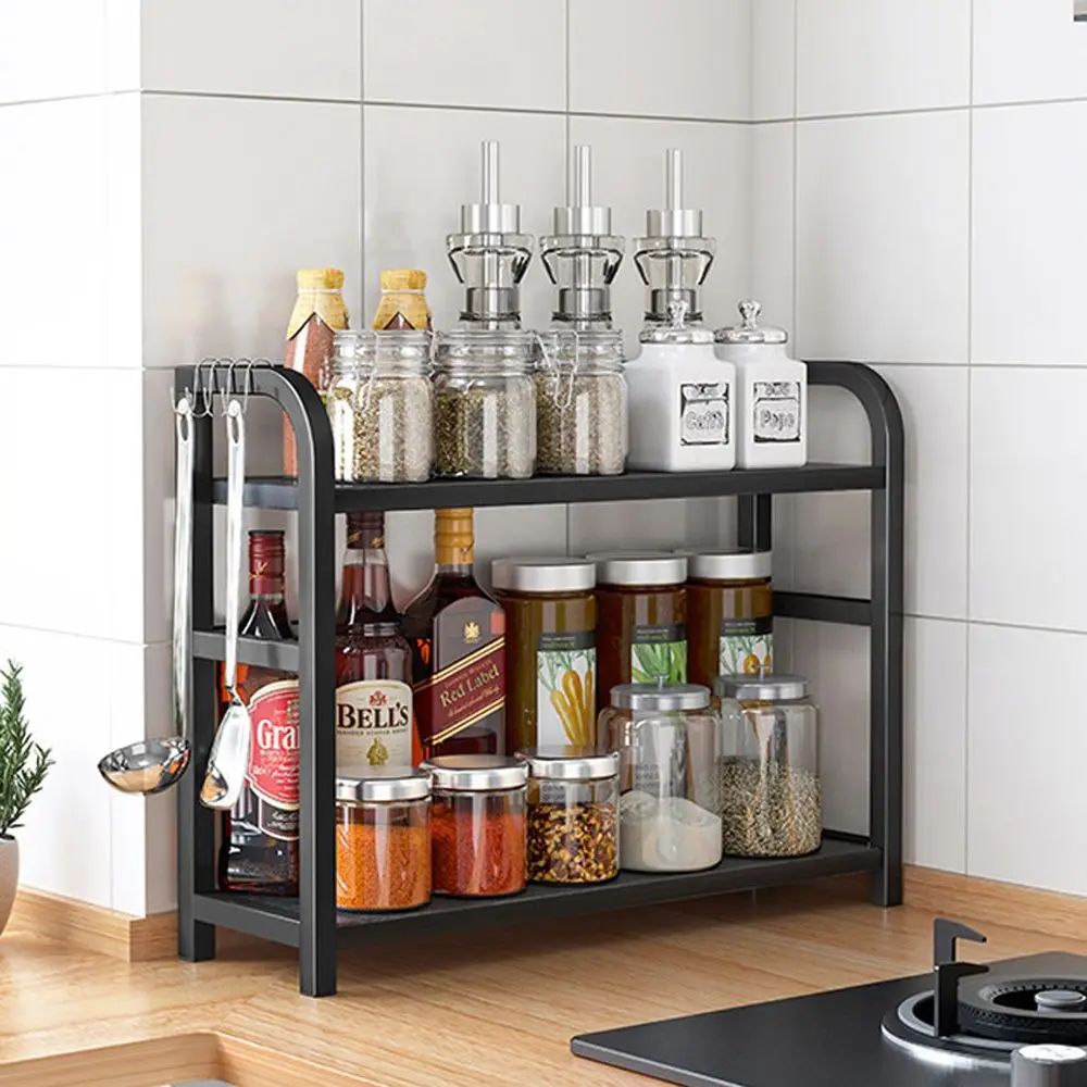 

Space Save Metal Wooden Storage Rack For Kitchen Seasoning Durable Spice Bottle Holders Condiment Shelf Household Supplies
