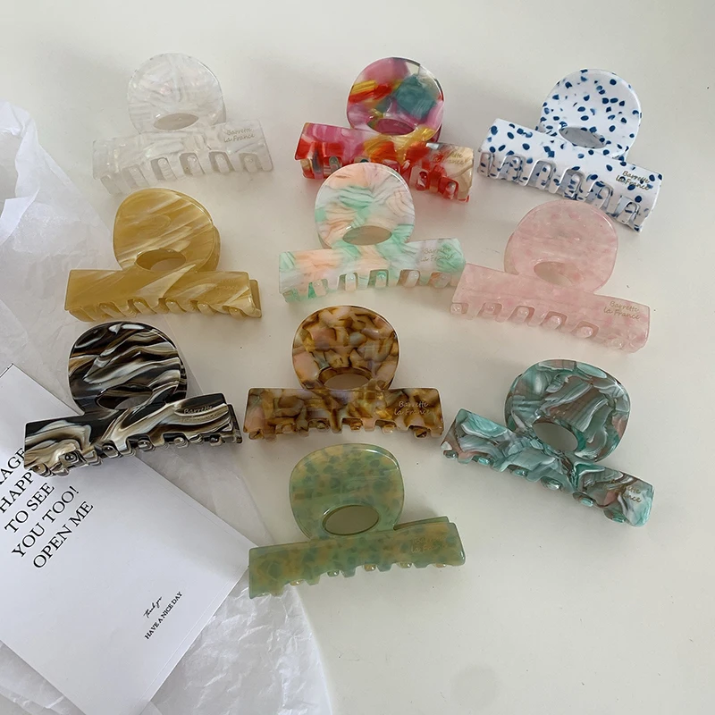 

Korean New Fashion 6cm Medium Geometric Hollowing Hair Clip For Elegant Girl Acetic Acid Colorful Shark Clip Hair Accessories