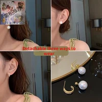 inlaid pearl flash diamond earrings a variety of wearing methods retro gentle style niche high end ear jewelry wholesale