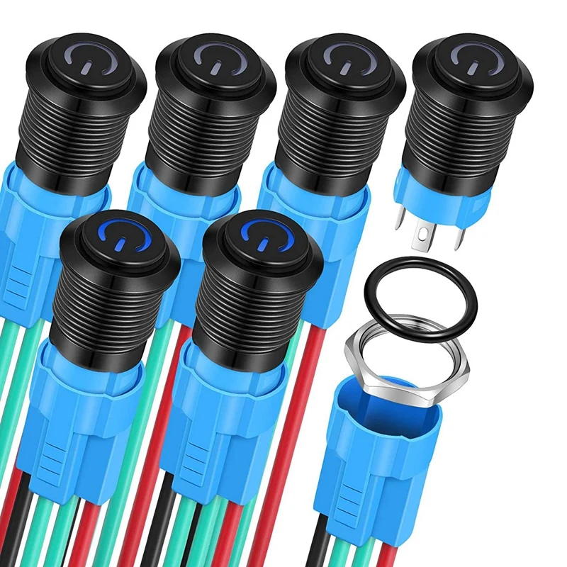 

6 шт. 12 мм фиксирующие кнопочные переключатели Круглые водонепроницаемые кнопочные переключатели 12 в ВКЛ. И ВЫКЛ. Водонепроницаемые