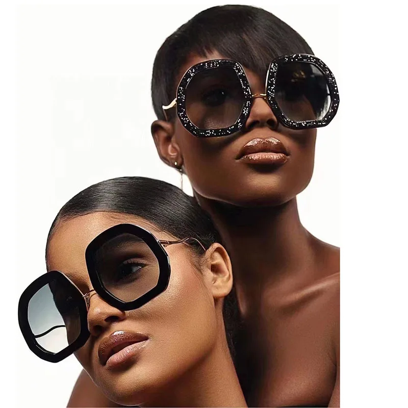 

Квадратные Солнцезащитные очки для женщин с инкрустированными бриллиантами многогранными нестандартными крупными оправами, оптовая продажа модных праздничных очков с уф400