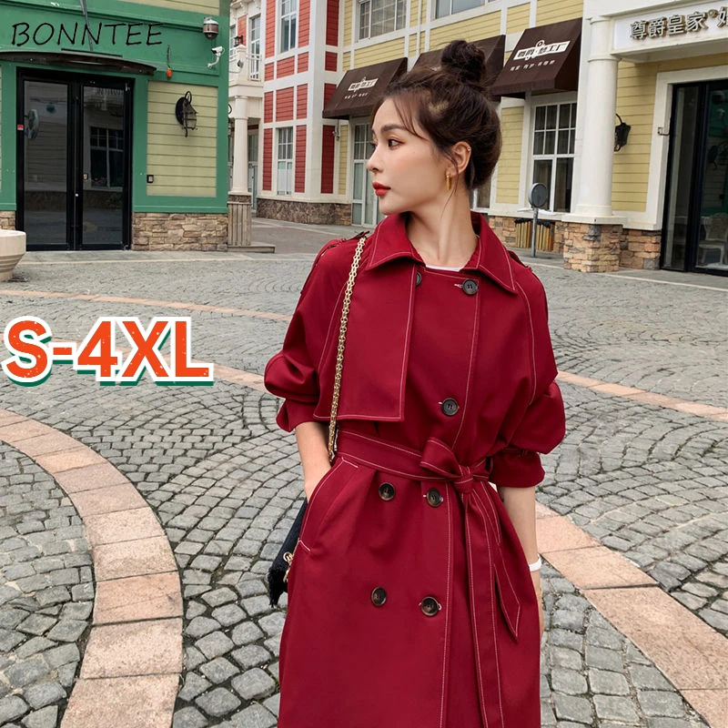 

Basic Jackets Women Design S-4XL Spring Outwear Loose Double Breasted Lace Up Popular Hepburn Style All-match Elegant Students
