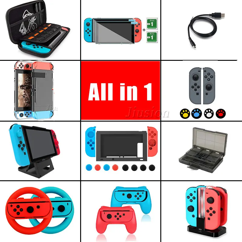 

24pcs Switch Carrying Case For Nintendo Switch Game Accessories Kit Travel Shell Storage Bag Nintend Joy-Con Cover Screen Film