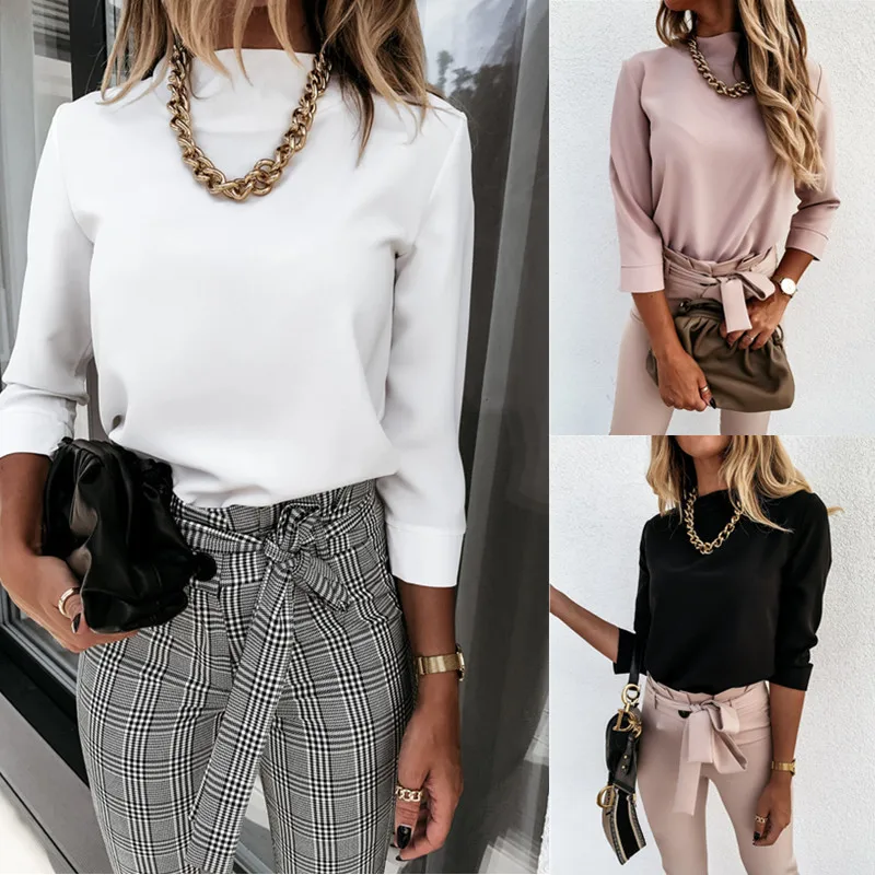

Autumn Winter T Shirts Women Solid Stand Collar Black Slim Pullover Shirts Long Sleeve Women Tops Casual Tees Women Tshirt