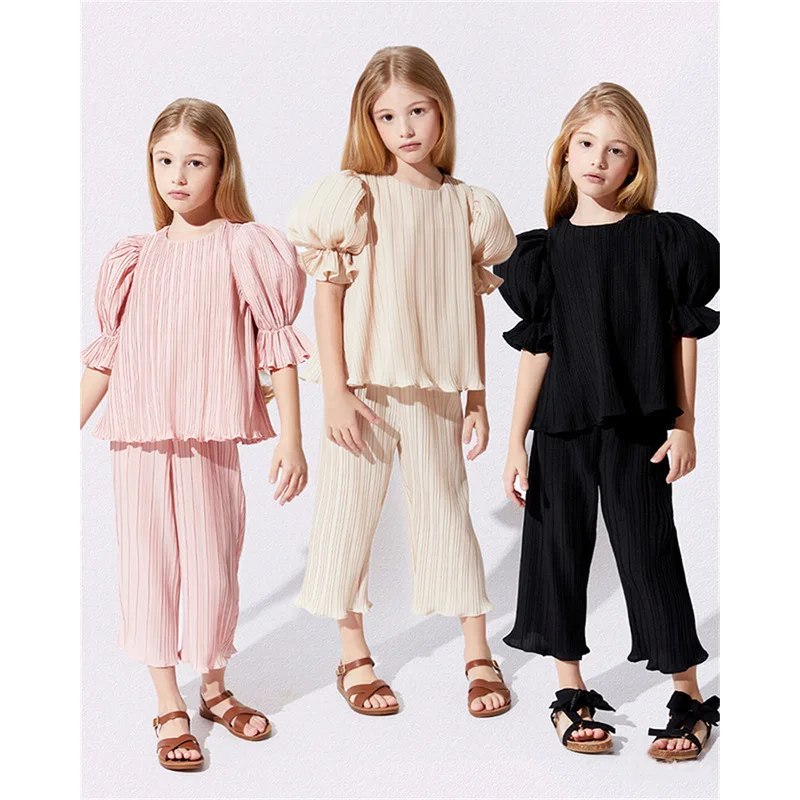 

Baby Girl Clothes Set 2022 New Fashion Puff Sleeve Girls Outfits Spring Summer Boutique Kids Clothing Casual Two Piece 10 Years