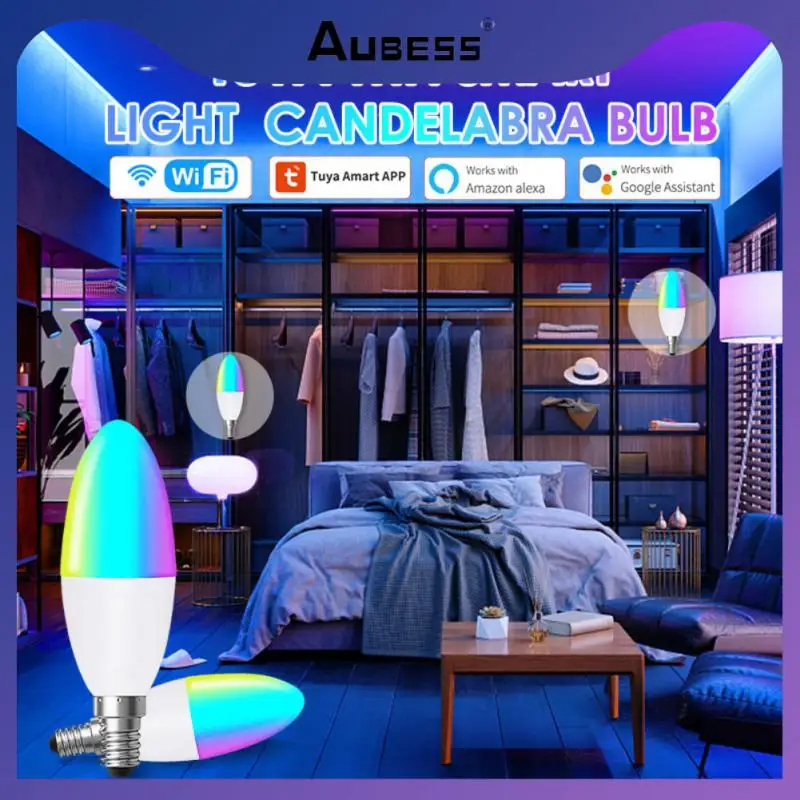 

5w Candelabra Lamp Rgbcw Tuya E14 Light Bulb Brightness Adjustable With Alexa Google Home Alice Voice Control Diy Color Dimmable