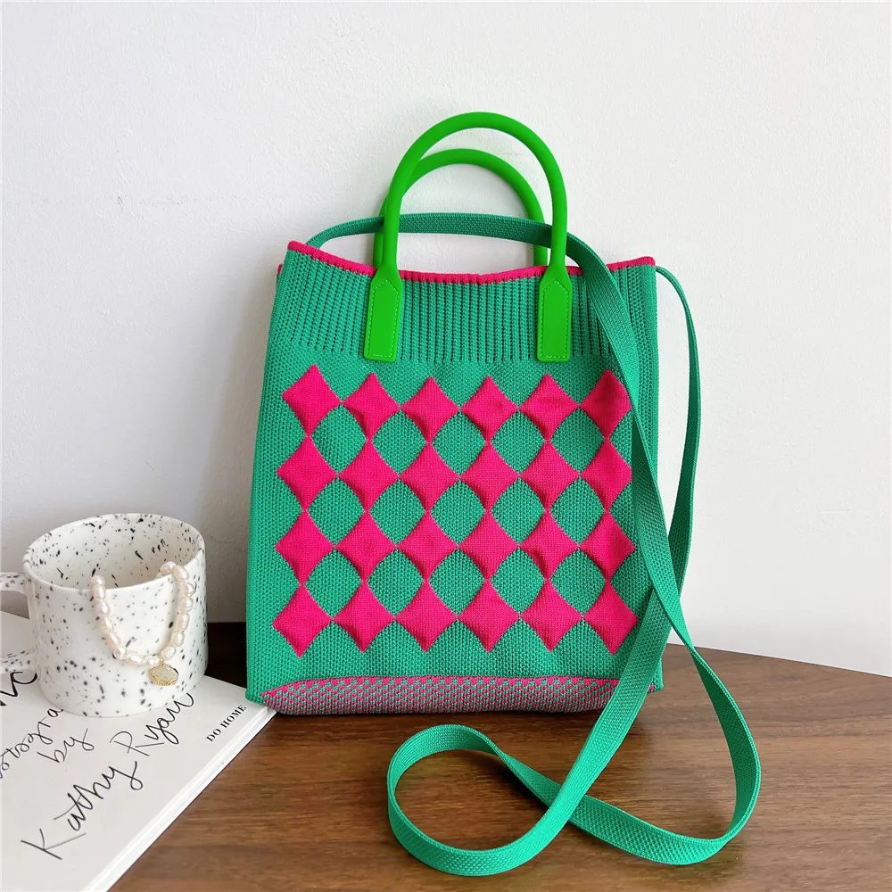 

Fashion Vintage Crochet Plaid Medium Size Handbag Summer Ins Korean Retro Knit Square Stylish Side Sling Bag Crossbody Bag