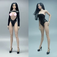 16 sexy black hollow chest bodysuits skinny women tube high slit jumpsuit for 12inch action figure body model