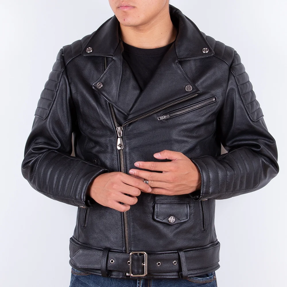 

Free ShippingNew Black Top Layer Cowhide Men＇s Jacket for Autumn Motorcycle Style Plus Size Slim Fit Biker＇s Coat