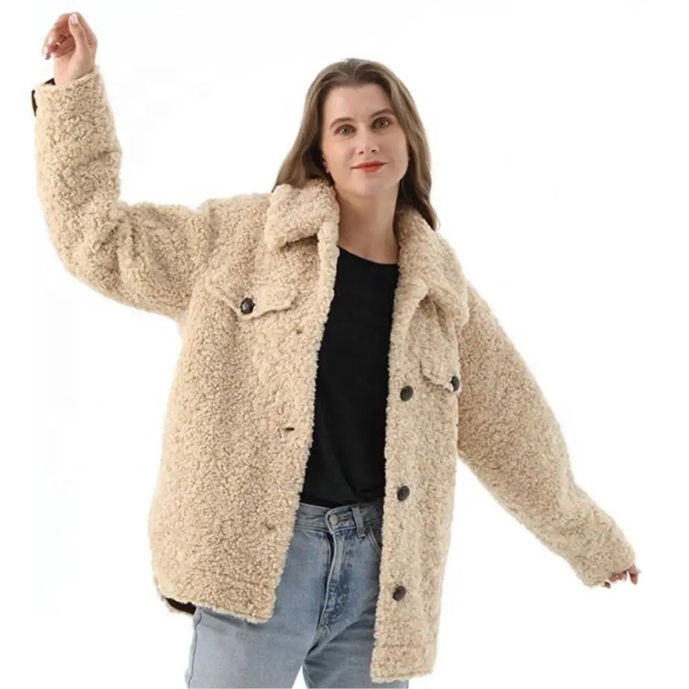 Women Winter Warm Real Fur Coat Thickened Button Lapel Pure Color Jackets Fashion Leisure Teddy Fleece Luxury Woman Fur