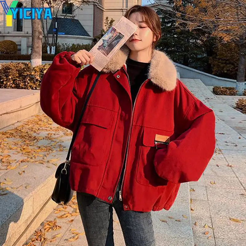 YICIYA 2023 Winter Jacket For Women Parkas Fashion Long Coats Turn-down Collar Jackets Slim With Fur Collar Warm Female Clothing