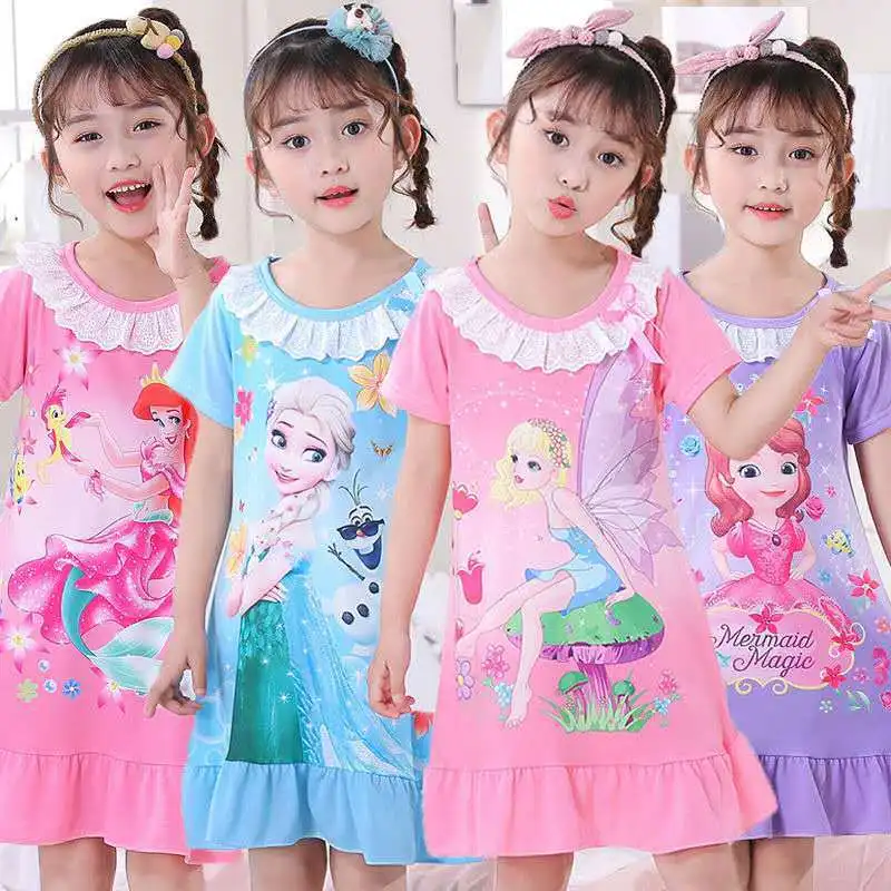 

Disney dress 2022 Summer kids girls baby nightgown cute princess dress 3 years to 18 years girls thin cartoon nightgown