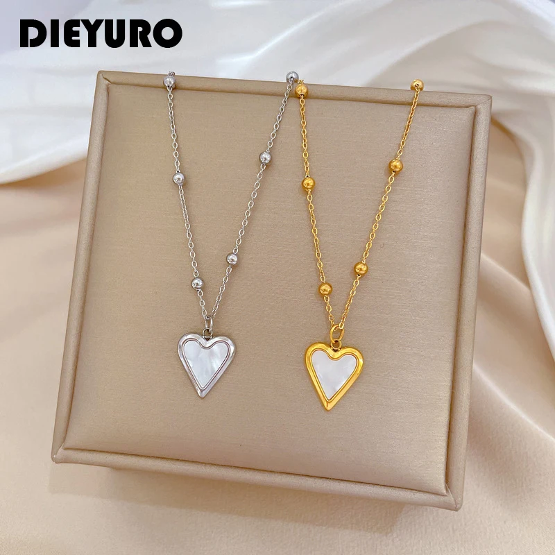 

DIEYURO 316L Stainless Steel Lovely Heart Love Pendant Necklace For Women Fashion Waterproof Clavicle Neck Chain Jewelry Gift