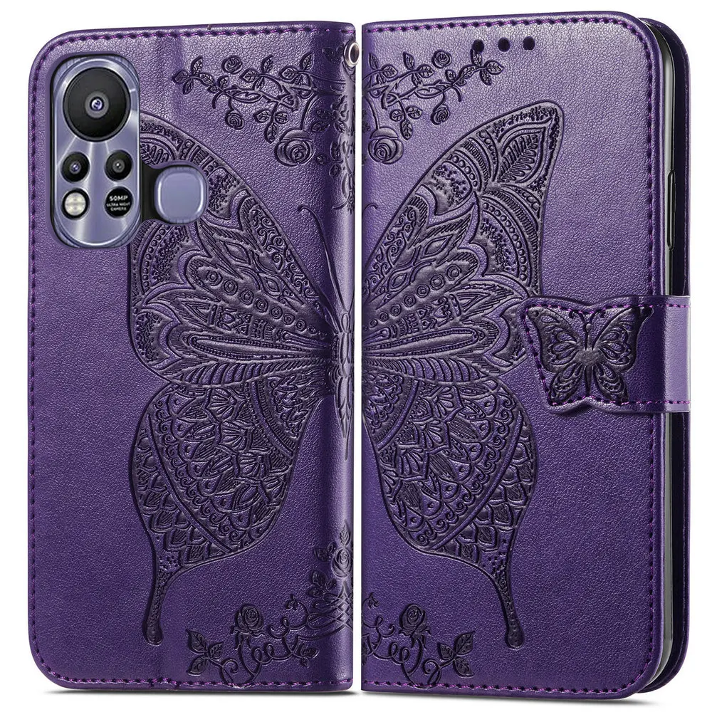 

Hot 11s NFC 12 Play Flip Case 3D Butterfly Embossed Wallet Skin for infinix Hot 11 S 12i Leather Book Cover Shockproof Fundas