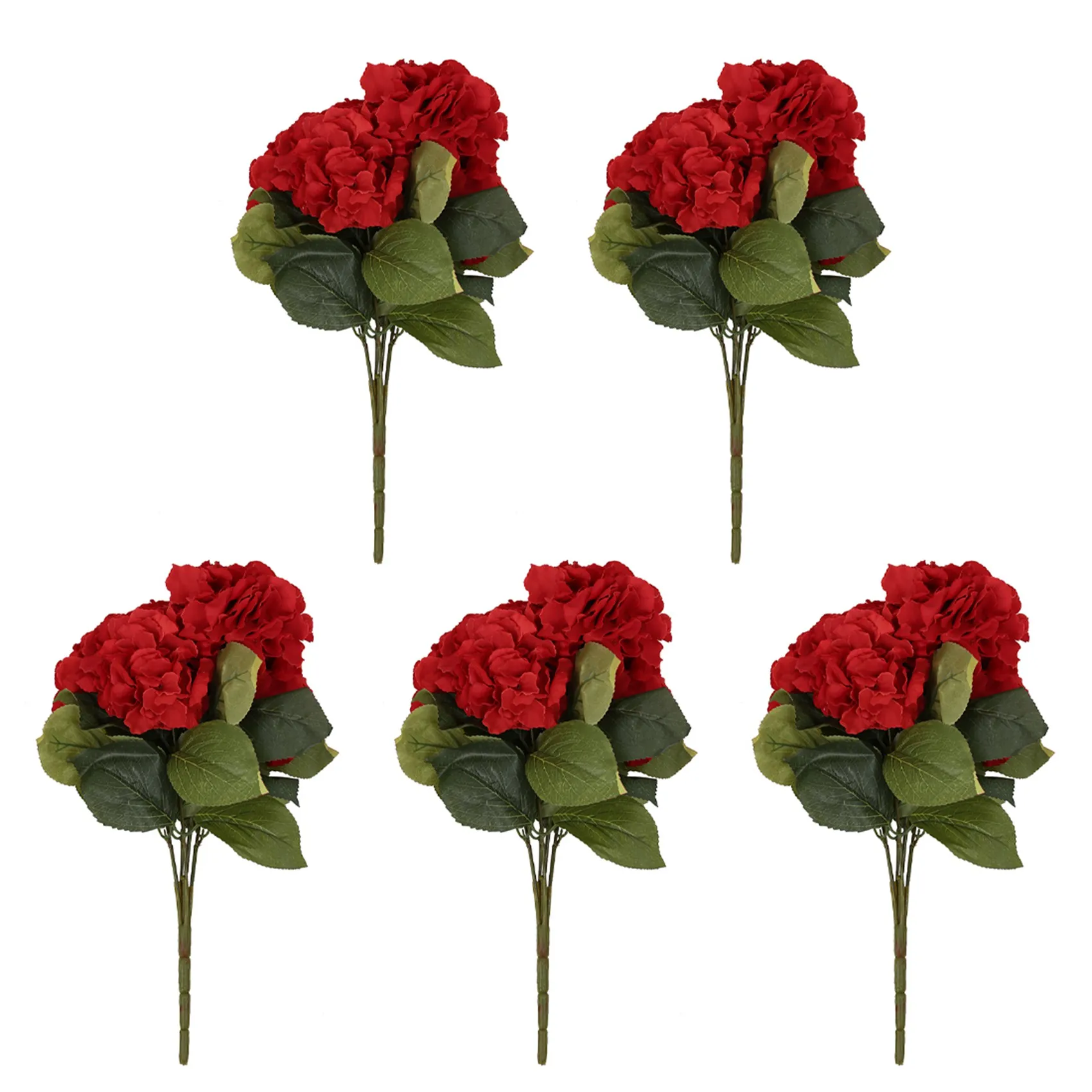 

Пятикратный искусственный цветок гортензии, 5 больших букетов (диаметр 7 дюймов на каждую головку), Красный