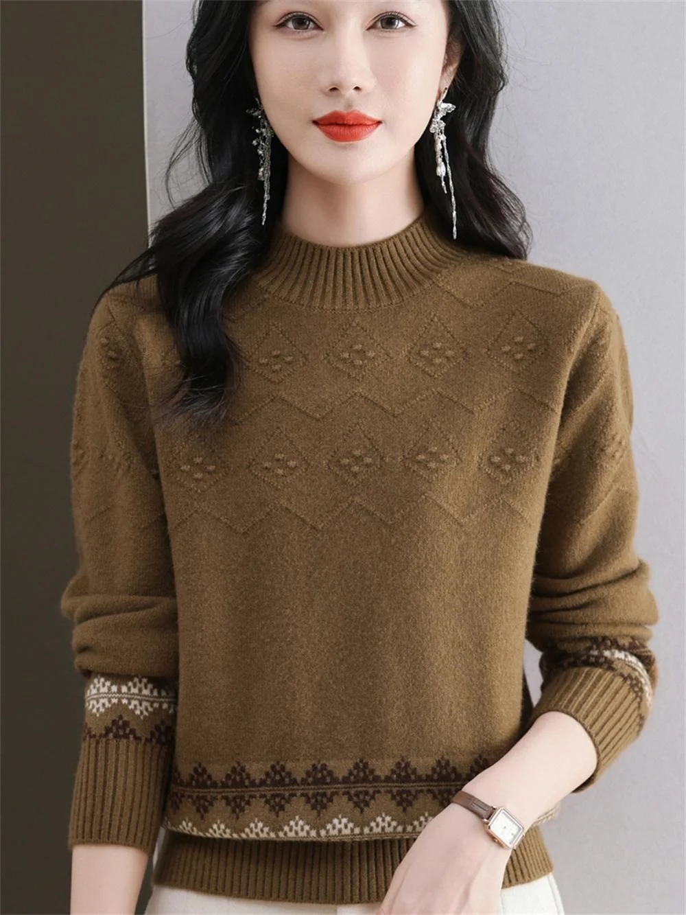 00% кашемировый свитер женская одежда новинка осенне-зимний для мам с полувысоким