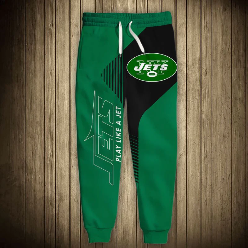 

Fashion New York Men's casual Jets pants Black and green stripes stitching graffiti letter printing 3D sweatpants