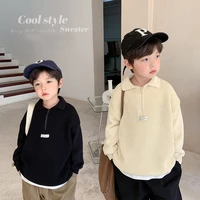 korean toddler cardigan sweater for kids boys solid colr knitted turn down collar coats children black knit tops sweater 2 10yrs