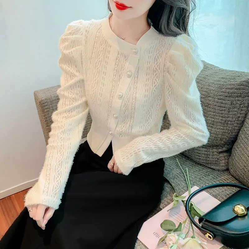 

2023 New Elegant Casual Shirt Woman Temperament Long Sleeve Woman Shirt Lace Shirring Short Woman Shirt Weekend Top T839