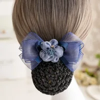 Elegant Women Hair Barrette Clip Net Yarn Bow Office Flight Attendant Dance Accesories Ribbon Bun Cover Mesh Snood Headwear