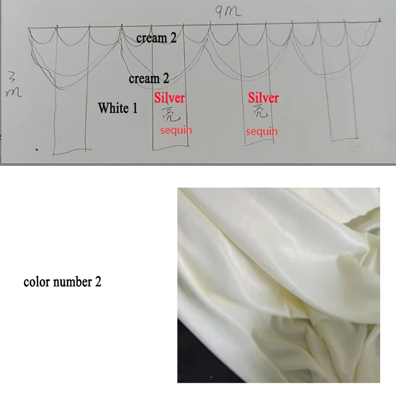 

3*9M white background and color number 2 swags and silver sequin panels wedding backdrop swags only
