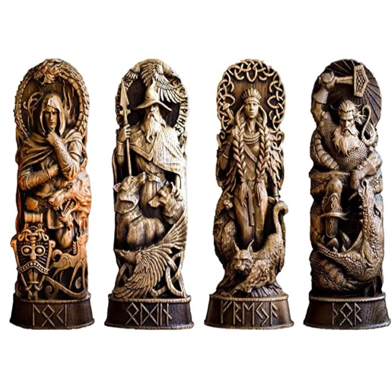 Norse Mythology Decor Statue， Odin, Thor, Loki, Freya, Viking Decor Statue Home Gifts Applicable to Wine Cabinet and Bookshelf images - 6