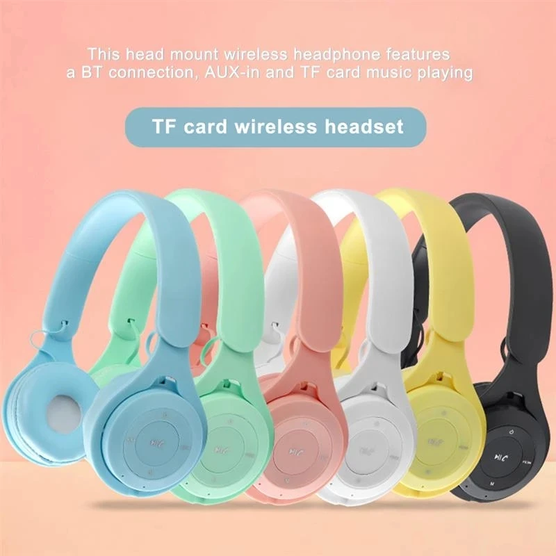 Macaron Wireless Headphones Bluetooth Headset With Mic Phone Helmets Sport Earphone Over ear Headphones Headset Gamer Girl Gift images - 6