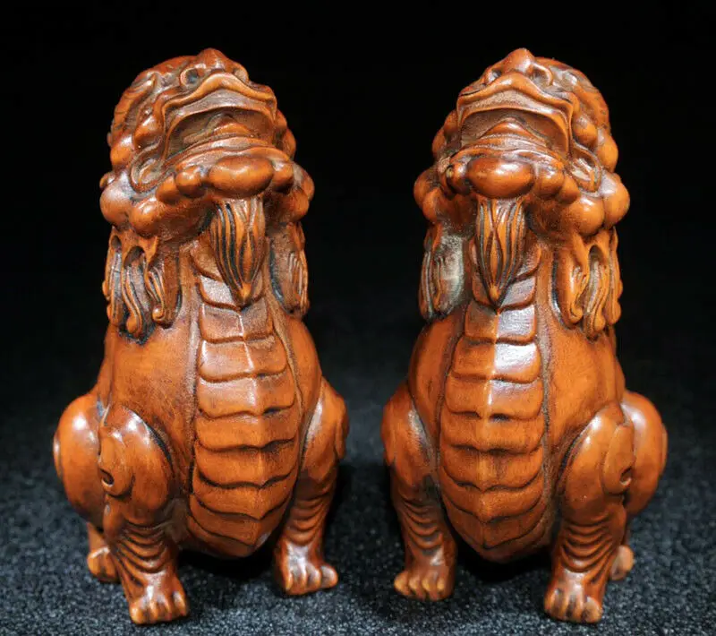 ML007- Потрясающая фигурка самшита ручной работы 7 5 x резная фигурка: пара льва Foo Dog