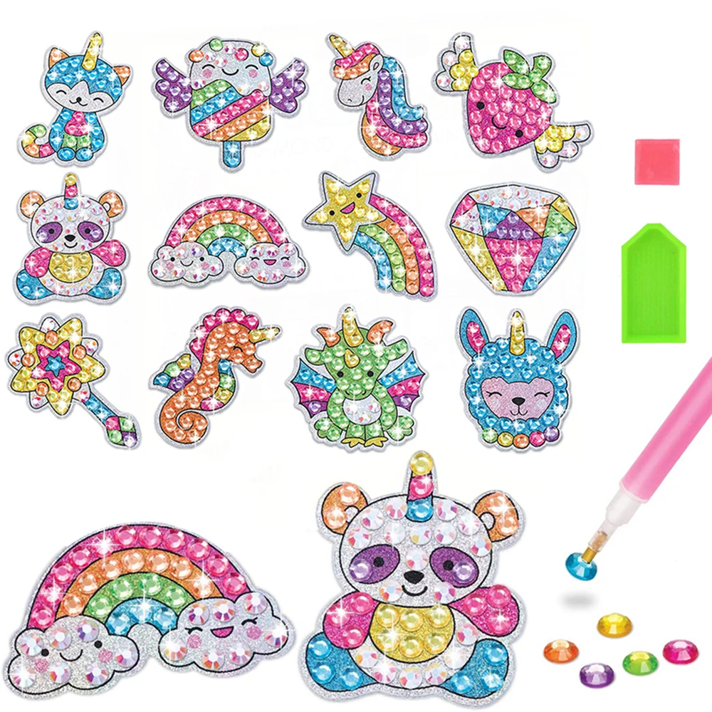 

Kids Diamond Painting Stickers Kit 12Pcs DIY Stickers Arts Cartoon Animal Diamond Painting by Numbers Arts Children Toys Gift