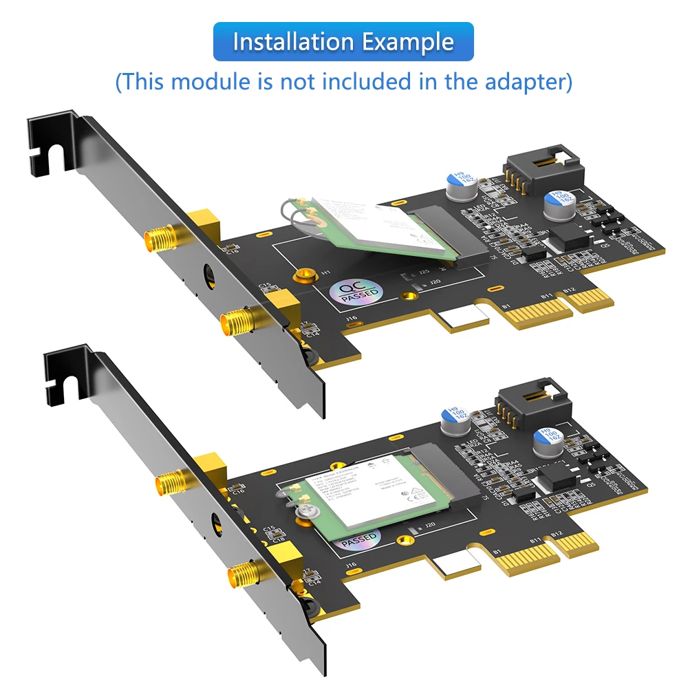 Фото Адаптерная карта PCIe X1 для M.2 с поддержкой Wi-Fi и Bluetooth, с радиатором охлаждения, для M.2 NGFF A+E Key 3160 3165 7260 7265 AX200 AX210 №5